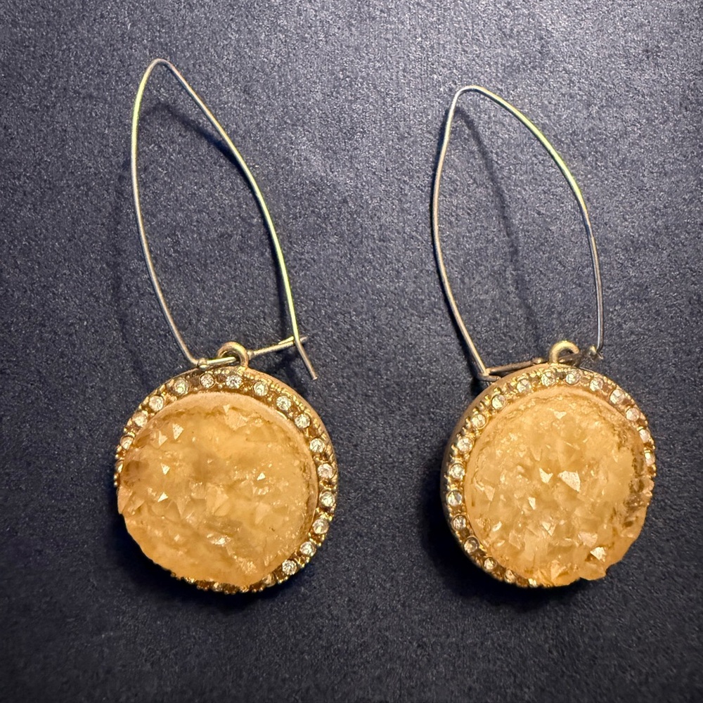 Gold-Tone Druzy Drop Earrings with Crystal Halo - Women Jewelry